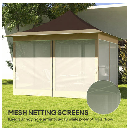 12x12 Pop Up Canopy Tent with Mesh Netting, UPF50+ Sun Shelter - Brown Patio Gazebo with Carry Bag