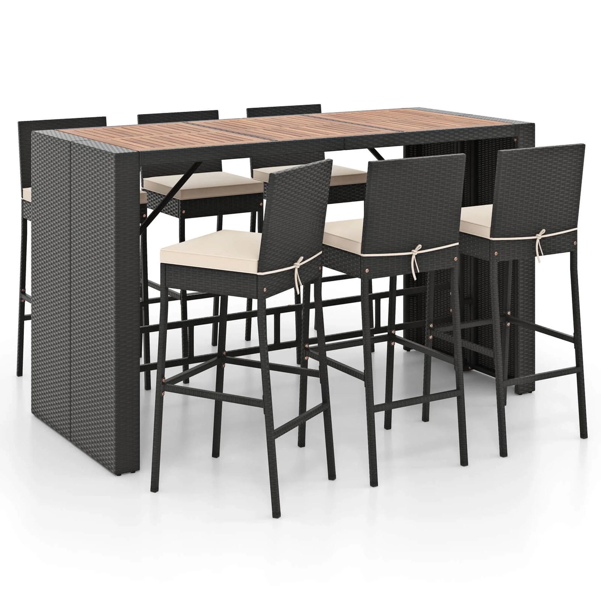 Costway 7 Pieces Patio Bar Set with Acacia Wood Tabletop & Removable Cushions Outdoor