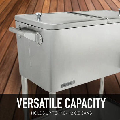 Permasteel PS-206-SS 80 Quart Rolling Patio Cooler with Bottom Tray, Stainless Steel