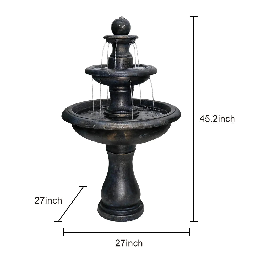 2 Tiered Floor Waterfall Fountain with Pump for Outdoor Patio Garden