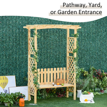 Outsunny Wooden Trellis Arbor Arch for Climbing Plants with Garden Bench, Grow Grapes & Vines, Patio Decor & 2-Person Seating, Natural