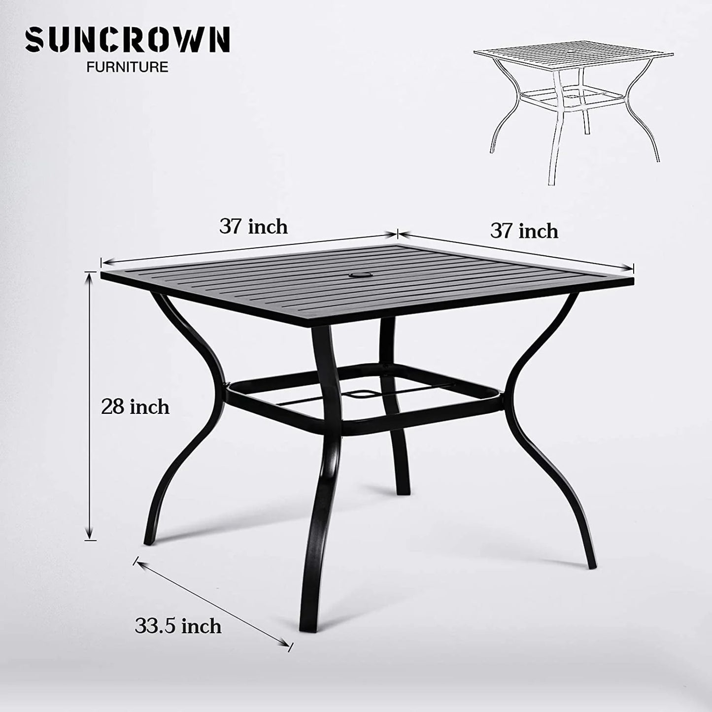 SUNCROWN 37" 4 Seat Outdoor Dining Table Patio Metal Square Bistro Balcony Table with 1.57" Umbrella Hole, Black