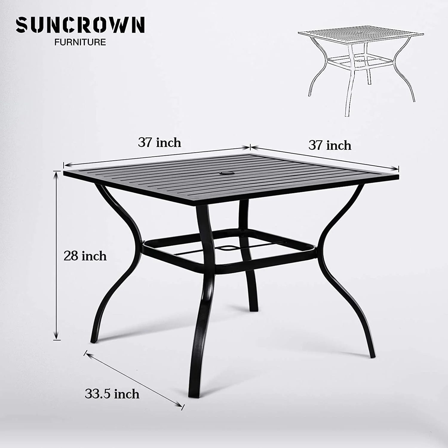 SUNCROWN 37" 4 Seat Outdoor Dining Table Patio Metal Square Bistro Balcony Table with 1.57" Umbrella Hole, Black
