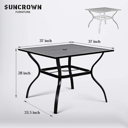 SUNCROWN 37" 4 Seat Outdoor Dining Table Patio Metal Square Bistro Balcony Table with 1.57" Umbrella Hole, Black