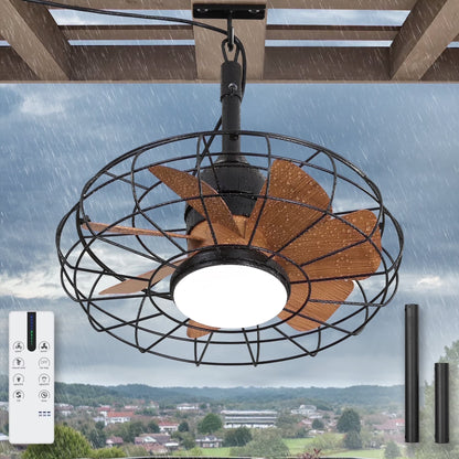 Zardon 20" Outdoor Ceiling Fan with Light and Remote, 7 Blades Caged Waterproof Gazebo Fan for Patio, Porch, Pergola Canopy, App Control