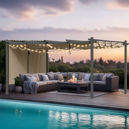 BPS 16' x 12' Outdoor Pergola with Retractable Canopy & Adjustable Sun Shade, Patio Aluminum Pergolas Gazebos, Khaki