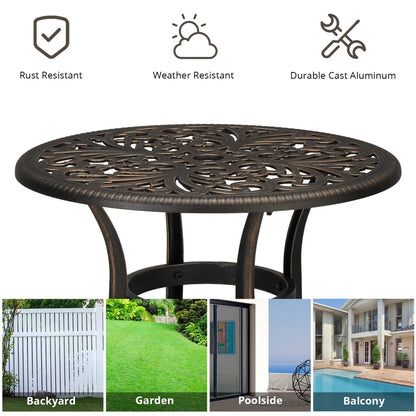 IVV 23.6" Cast Aluminum Round Side Table, All-Weather Accent Patio Coffee Table with 2" Umbrella Hole for Outdoor Bistro Porch Garden Lawn (Bronze)