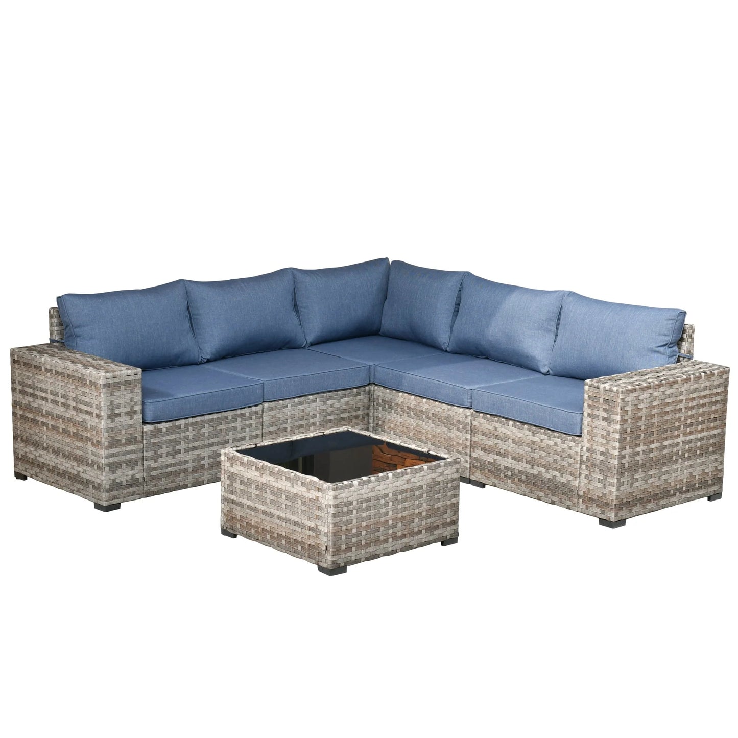 Ovios 6 Piece Outdoor Furniture All Weather Wicker Patio Conversation Sectional Sofa Set with Side Table for Garden Backyard