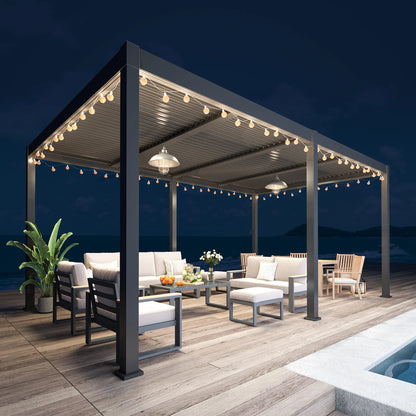 Heynemo 12'x20' Adjustable Louvered Pergola, Heavy-Duty Aluminum Outdoor Pergola, Adjustable Metal Hardtop Roof Pergola for Patio, Deck, Garden, Yard, Black