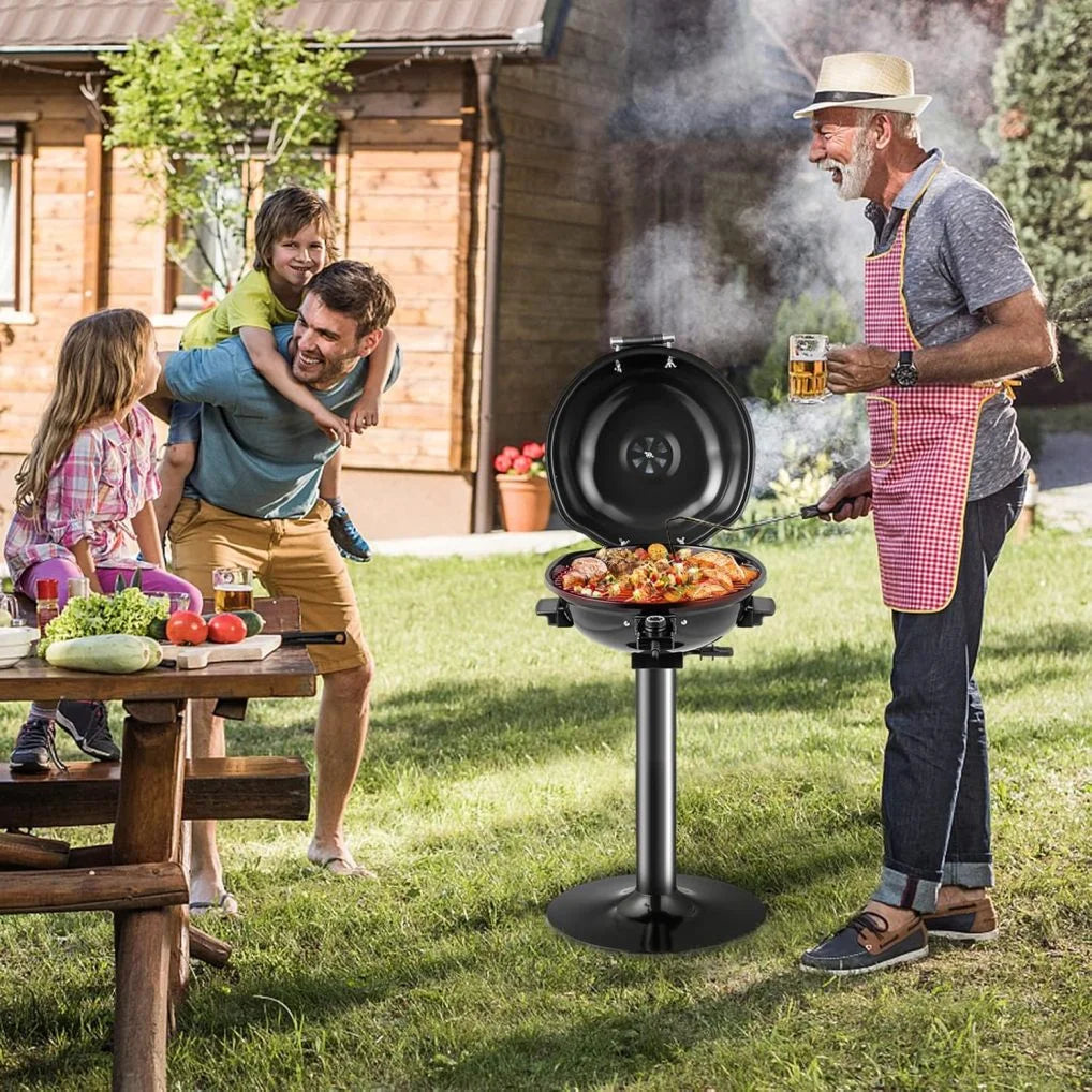 ZZJP 1600W Portable Electric Grill Outdoor BBQ Grill for 15-Serving, Electric Barbecue Grill for Indoor & Outdoor Use, Portable Stand BBQ Grill for Patio Balcony Kitchen Garden (Black)
