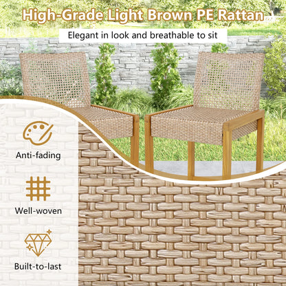 Costway Set of 2 Patio Wood Barstools Rattan Bar Height Chairs with Backrest Porch Balcony