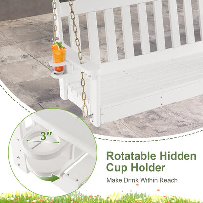 Gymax 54'' HDPE Porch Swing Outdoor Patio Hanging Chair w/Cup Holder Adjustable Chain