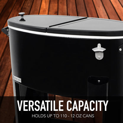 Permasteel PS-207-BK 80 Quart Portable Rolling Oval Patio Cooler, Black