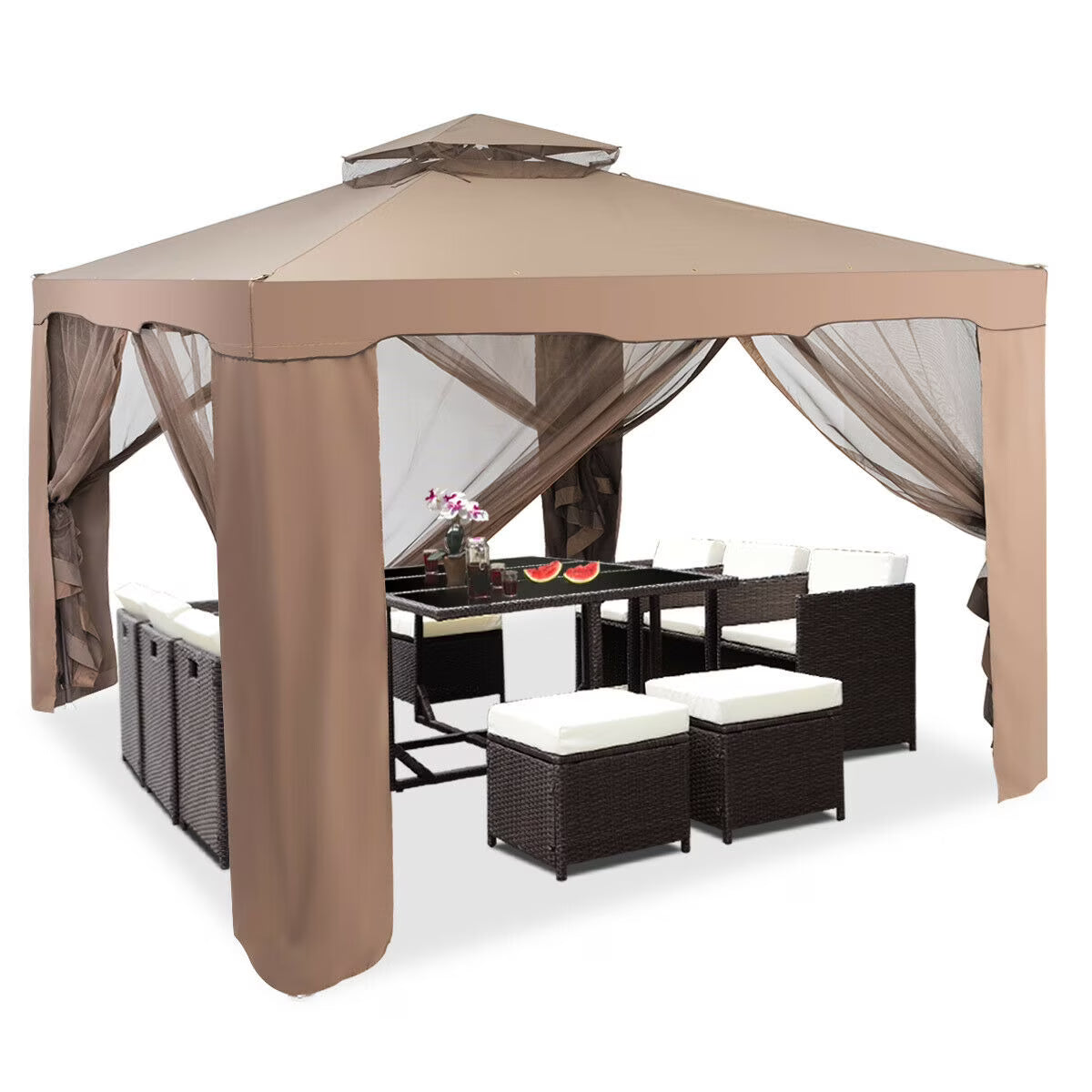 Gymax 10'x 10' Canopy Gazebo Shelter W/Mosquito Netting Outdoor Patio Beige