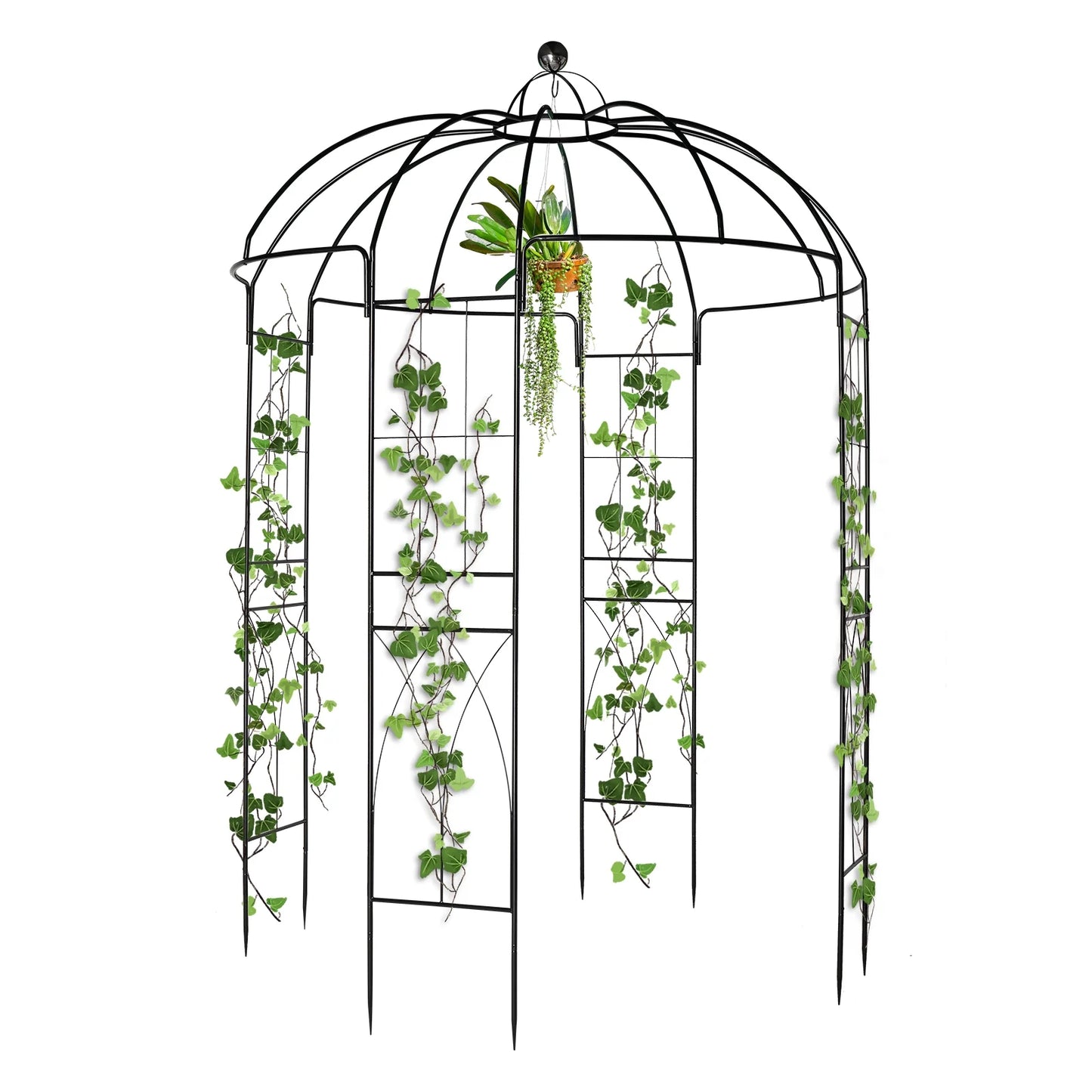 IVV Birdcage Shape Garden Arch, 8.9'Hx6.8'Dia, Pergola Plant Climbing Trellis Arbor Heavy Duty Metal Gazebo Garden Arch for Outdoor Arbor Climbing Plants Backyard Patio Wedding Ceremony, Black