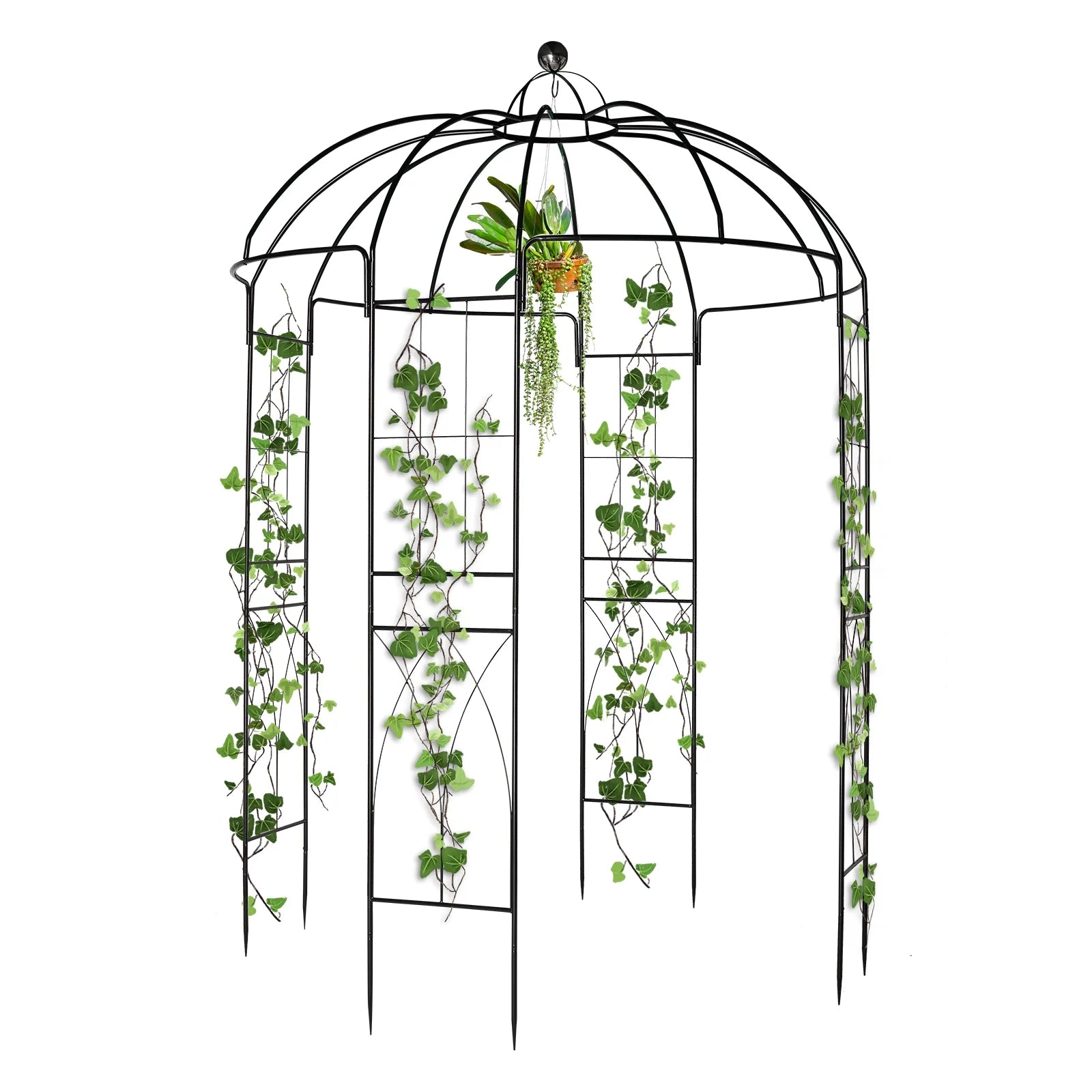 IVV Birdcage Shape Garden Arch, 8.9'Hx6.8'Dia, Pergola Plant Climbing Trellis Arbor Heavy Duty Metal Gazebo Garden Arch for Outdoor Arbor Climbing Plants Backyard Patio Wedding Ceremony, Black