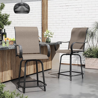 ECOPATIO Outdoor Swivel Bar Stool Collection Kids High Back Weather-Resistant - Set of 2, Light Gray