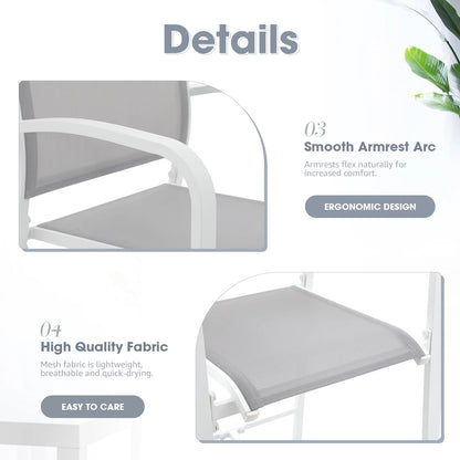 OC Orange-Casual Patio Bar Chair Set of 2, Outdoor & Indoor Bar Stools, All-Weather Aluminum Textile Fabric High Top Patio Dining Chairs, White