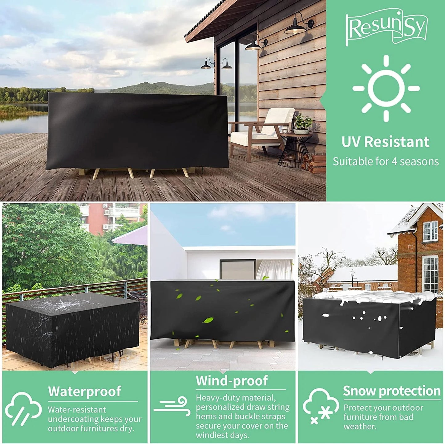 Patio Furniture Covers Waterproof,71 x 47 x 30 inch outdoor furniture cover waterproof,Dinosam Durable Outdoor Furniture Covers with 4 Windproof Buckles,Black Patio Table Cover Fits for 8-10 Seats