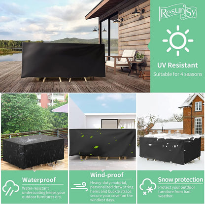 Patio Furniture Covers Waterproof,71 x 47 x 30 inch outdoor furniture cover waterproof,Dinosam Durable Outdoor Furniture Covers with 4 Windproof Buckles,Black Patio Table Cover Fits for 8-10 Seats