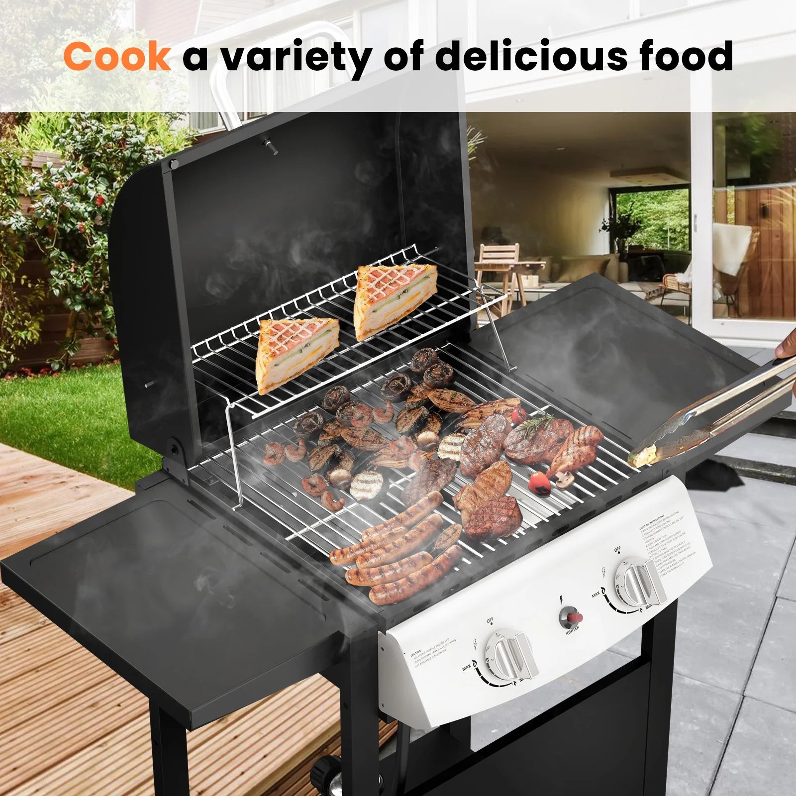 LHRIVER Stainless Steel 4-Burner Gas Grill with Side Burner, 42000BTU Barbecue Propane Grill for Outdoor Patio