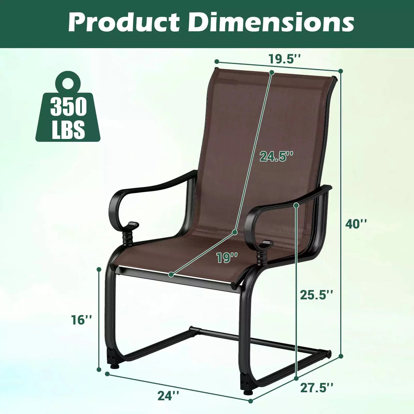 Harmijoy Set of 2 Patio Chairs C-Spring Motion Chairs w/Quick-drying & Breathable Fabric