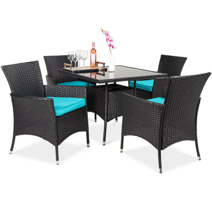 Best Choice Products 5-Piece Indoor Outdoor Wicker Patio Dining Table Furniture Set w/Umbrella Cutout, 4 Chairs - Gray