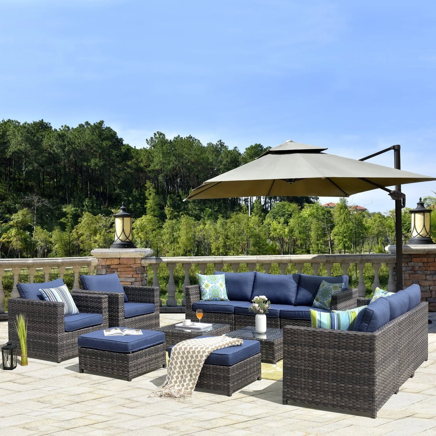 Ovios 12 Pieces Outdoor Patio Furniture Set All-Weather Patio Conversation Set Wicker Outdoor Sofa Aluminum