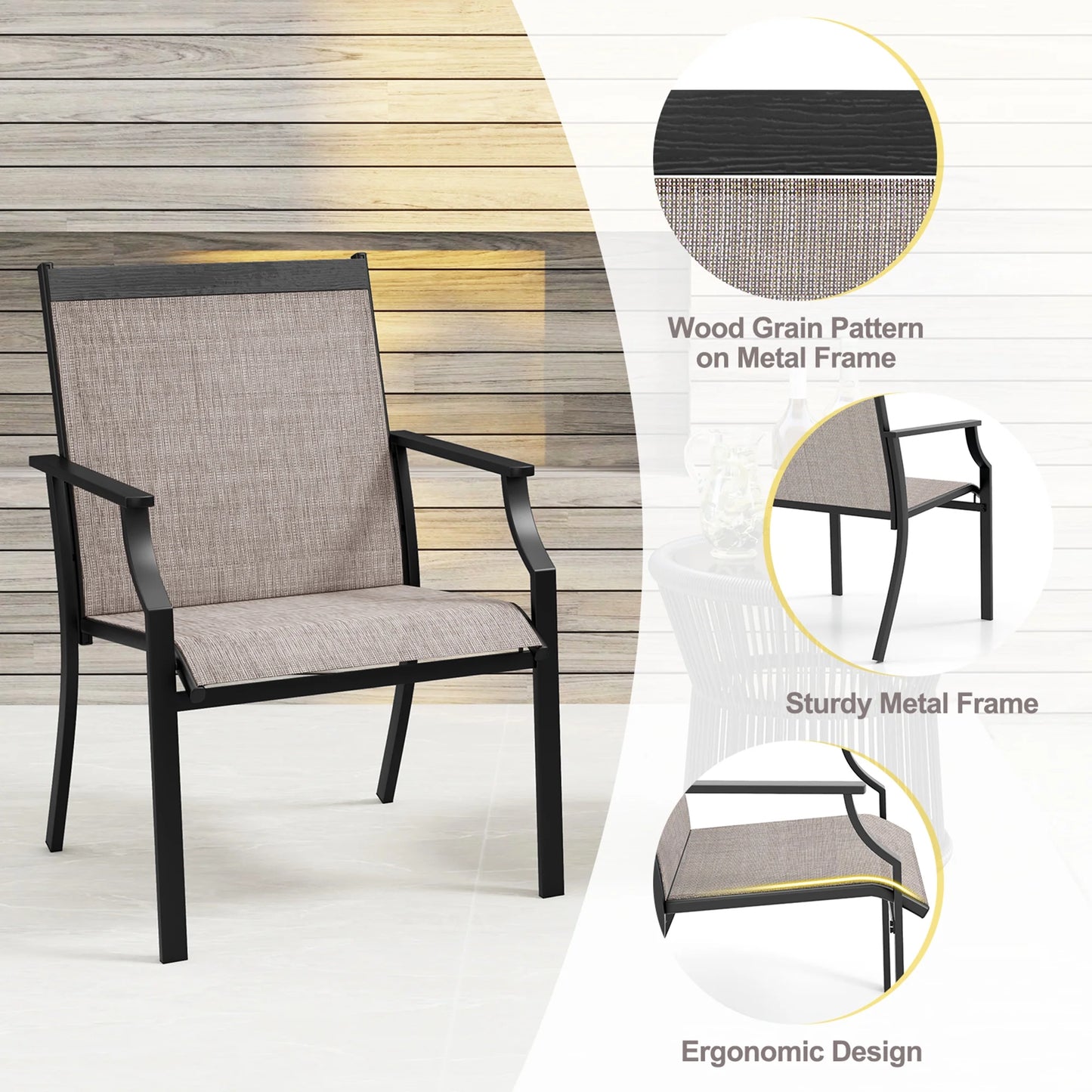 Gymax Set of 2 Patio Dining Chairs Outdoor Armchairs w/Sturdy Metal Frame Coffee