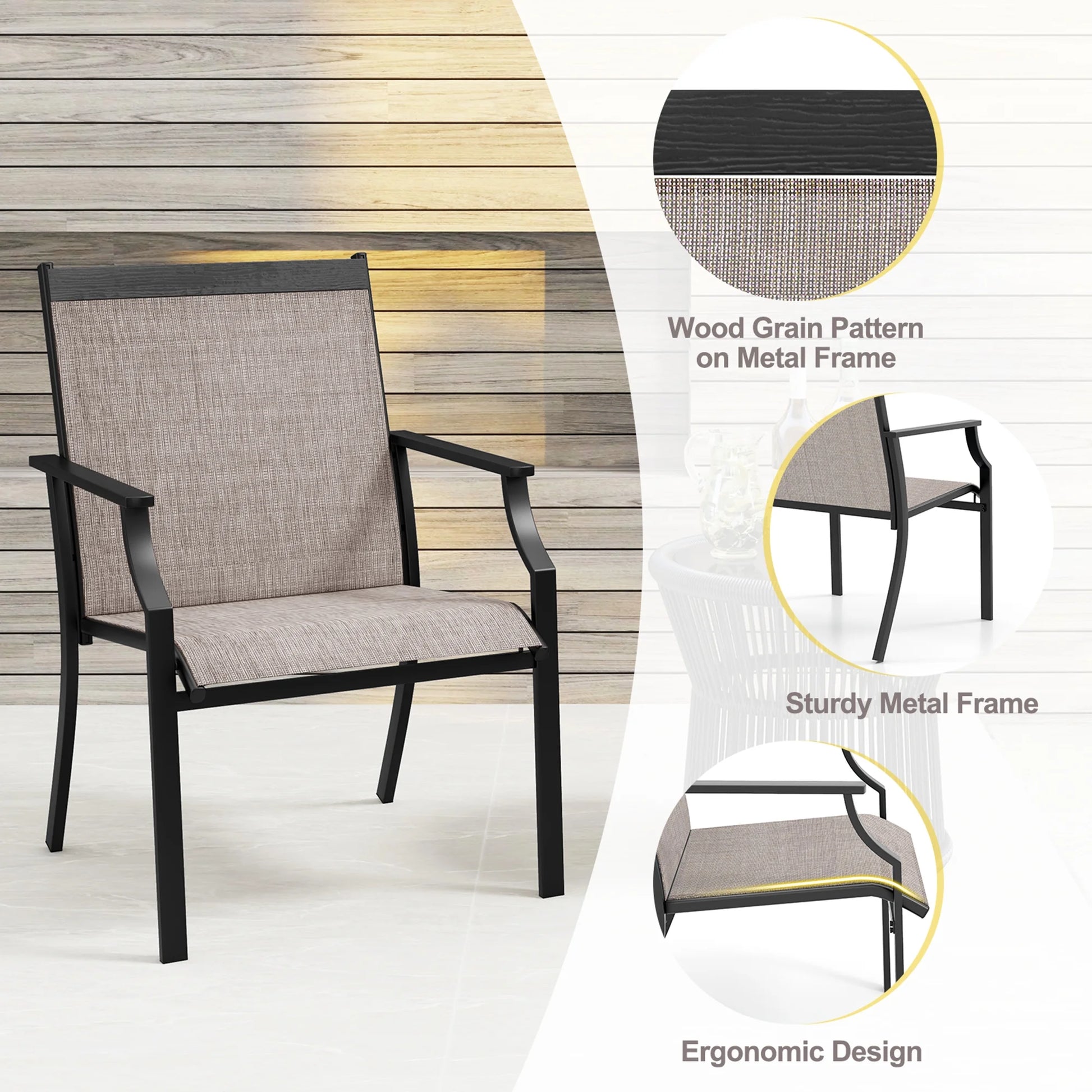 Gymax Set of 2 Patio Dining Chairs Outdoor Armchairs w/Sturdy Metal Frame Coffee