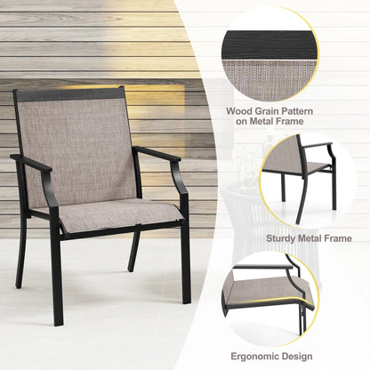 Gymax Set of 2 Patio Dining Chairs Outdoor Armchairs w/Sturdy Metal Frame Coffee