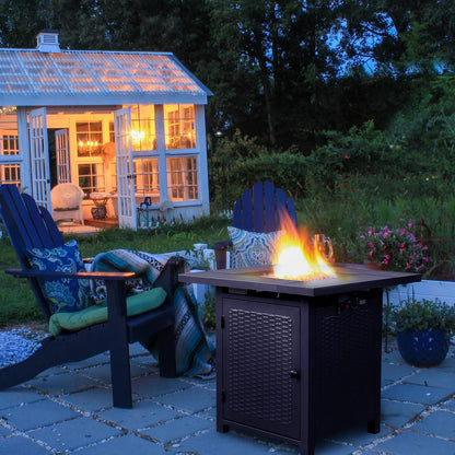 2-in-1 Propane Fire Pit Table, Outdoor Table with Fire Pit, 28 Inch 40,000 BTU Auto-Ignition Gas Fire Pit Table with Lid and Lava Rock, Square Fire Table for Yard Patio Garden
