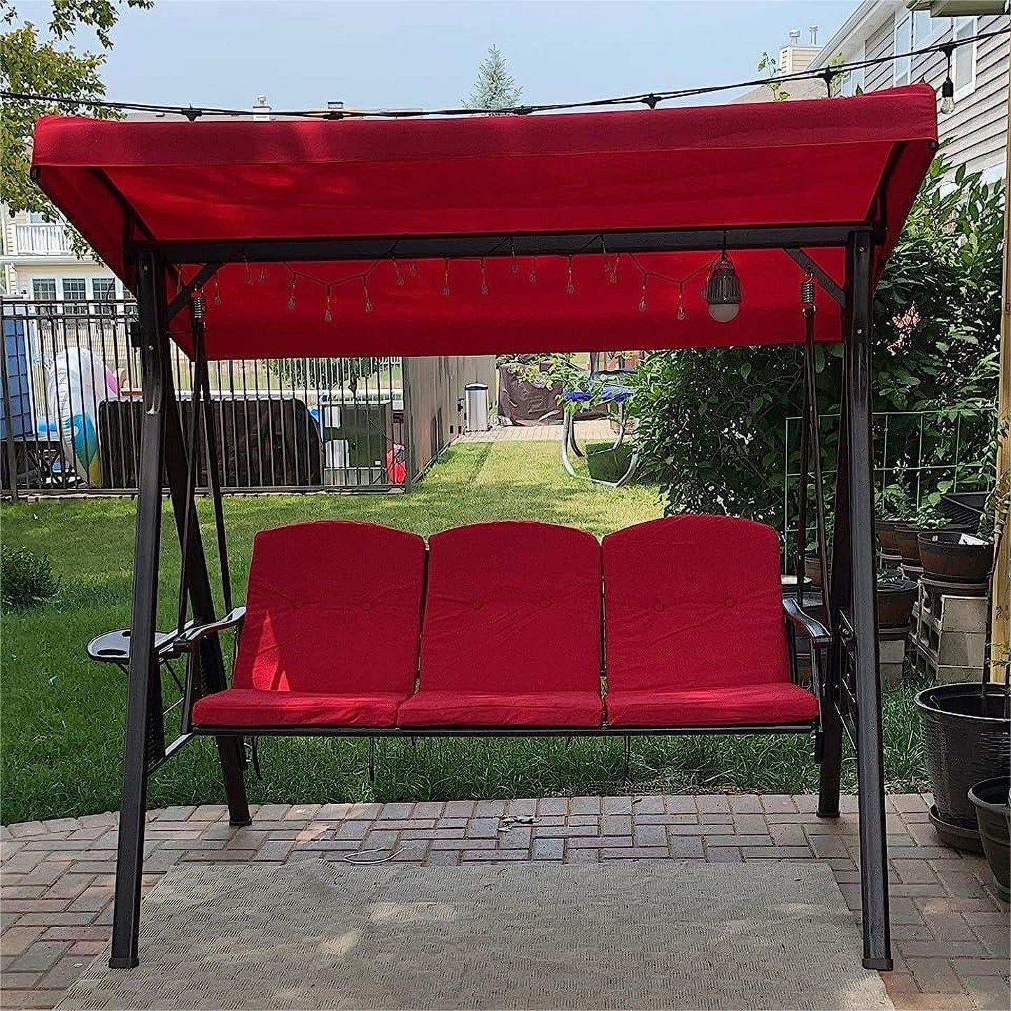 PURPLE LEAF 3-Seat Deluxe Outdoor Patio Porch Swing with Weather Resistant Steel Frame, Adjustable Tilt Canopy, Cushions and Pillow Included, Terra