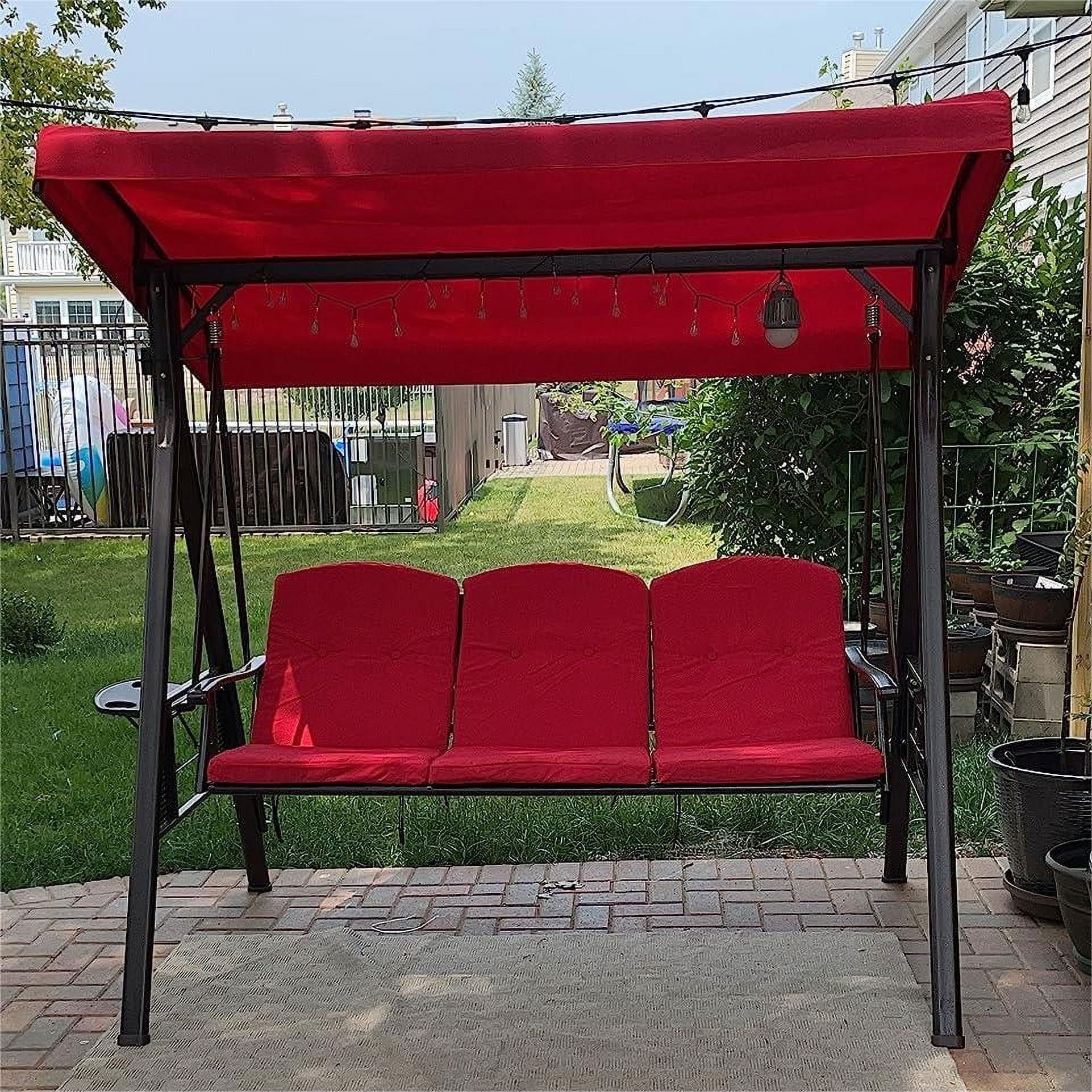 PURPLE LEAF 3-Seat Deluxe Outdoor Patio Porch Swing with Weather Resistant Steel Frame, Adjustable Tilt Canopy, Cushions and Pillow Included, Terra