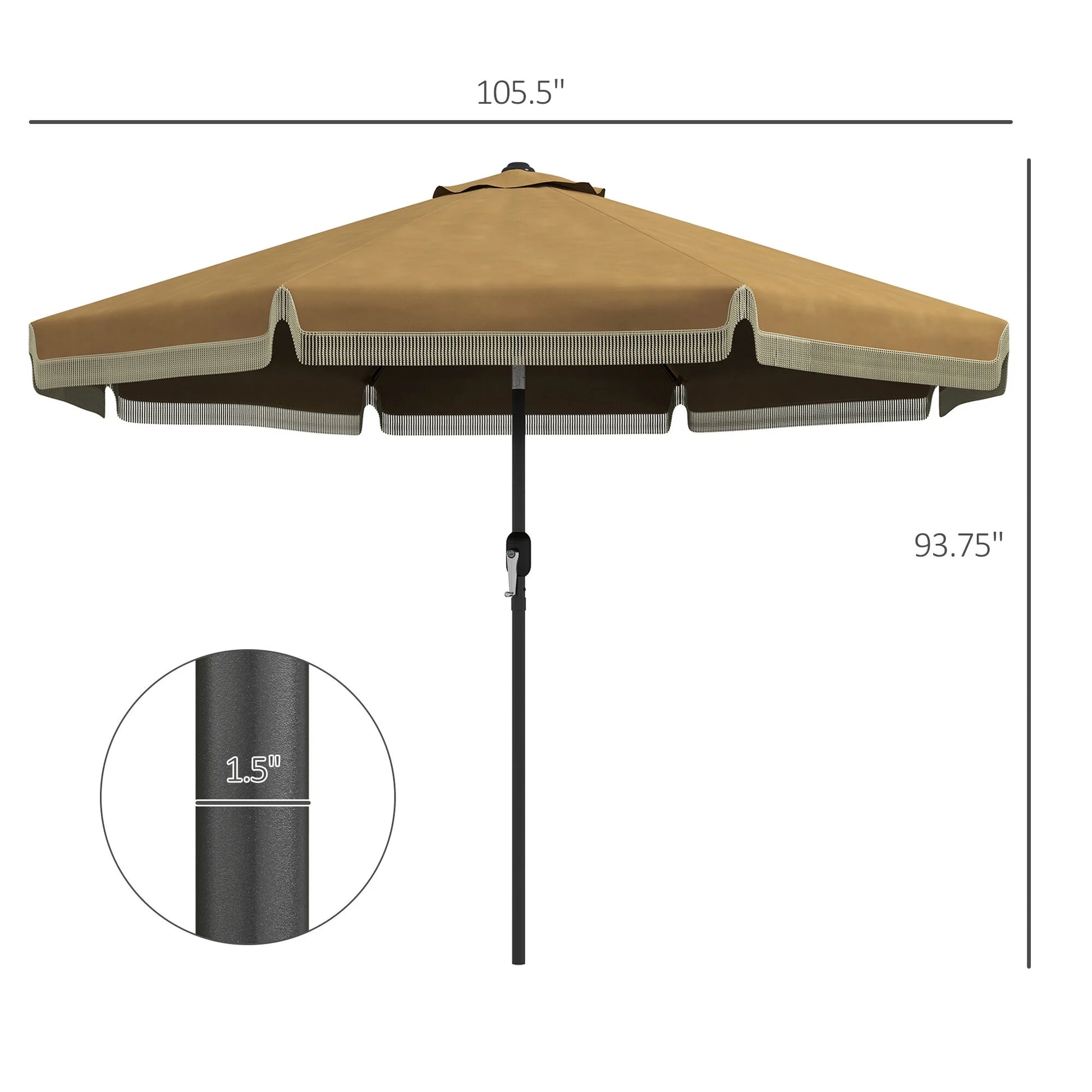 DUOSONG Outsunny 9Ft Patio Umbrella With Push Button Tilt And Crank, Ruffled Outdoor Market Table Umbrella With Tassles And 8 Ribs, For Garden, Deck, Pool, Tan Tan Polyester Garden & Outdoor Canopies