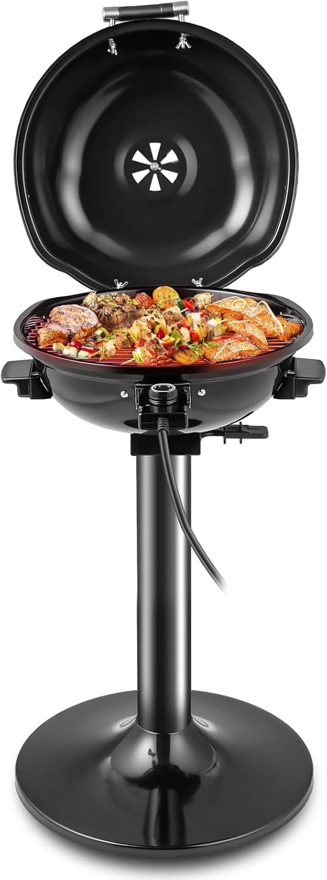 ZIRAV 1600W Portable Electric Grill Outdoor BBQ Grill for 15-Serving, Electric Barbecue Grill for Indoor & Outdoor Use, Portable Stand BBQ Grill for Patio Balcony Kitchen Garden (Black)