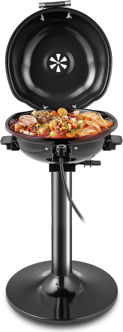 ZIRAV 1600W Portable Electric Grill Outdoor BBQ Grill for 15-Serving, Electric Barbecue Grill for Indoor & Outdoor Use, Portable Stand BBQ Grill for Patio Balcony Kitchen Garden (Black)