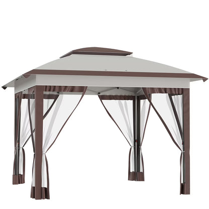 12' X 12' Pop Up Canopy Tent with Netting and Carry Bag,Double Canopy, Instant Sun Shelter with 137 Sq.ft Shade, Tents for Parties, Height Adjustable, for Outdoor, Garden, Patio, Beige and Brown