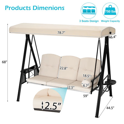 AECOJOY 3 Persons Outdoor Patio Canopy Steel Porch Swing Chair-Beige, Porch Swing