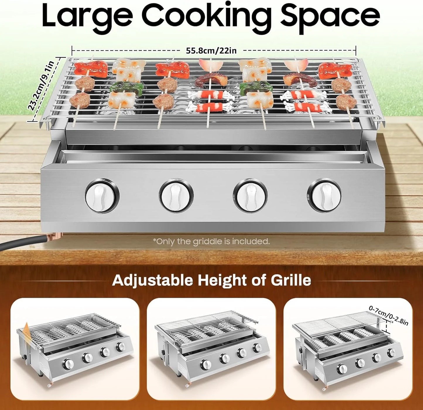 Outdoor Portable Gas Grill,3-Burner Outdoor BBQ Tabletop Cooker,Efficient Heating Gas Grill with Vertical Cooking Stainless Steel LPG Barbecue Perfect for Patio Garden Picnic Backyard Barbecue