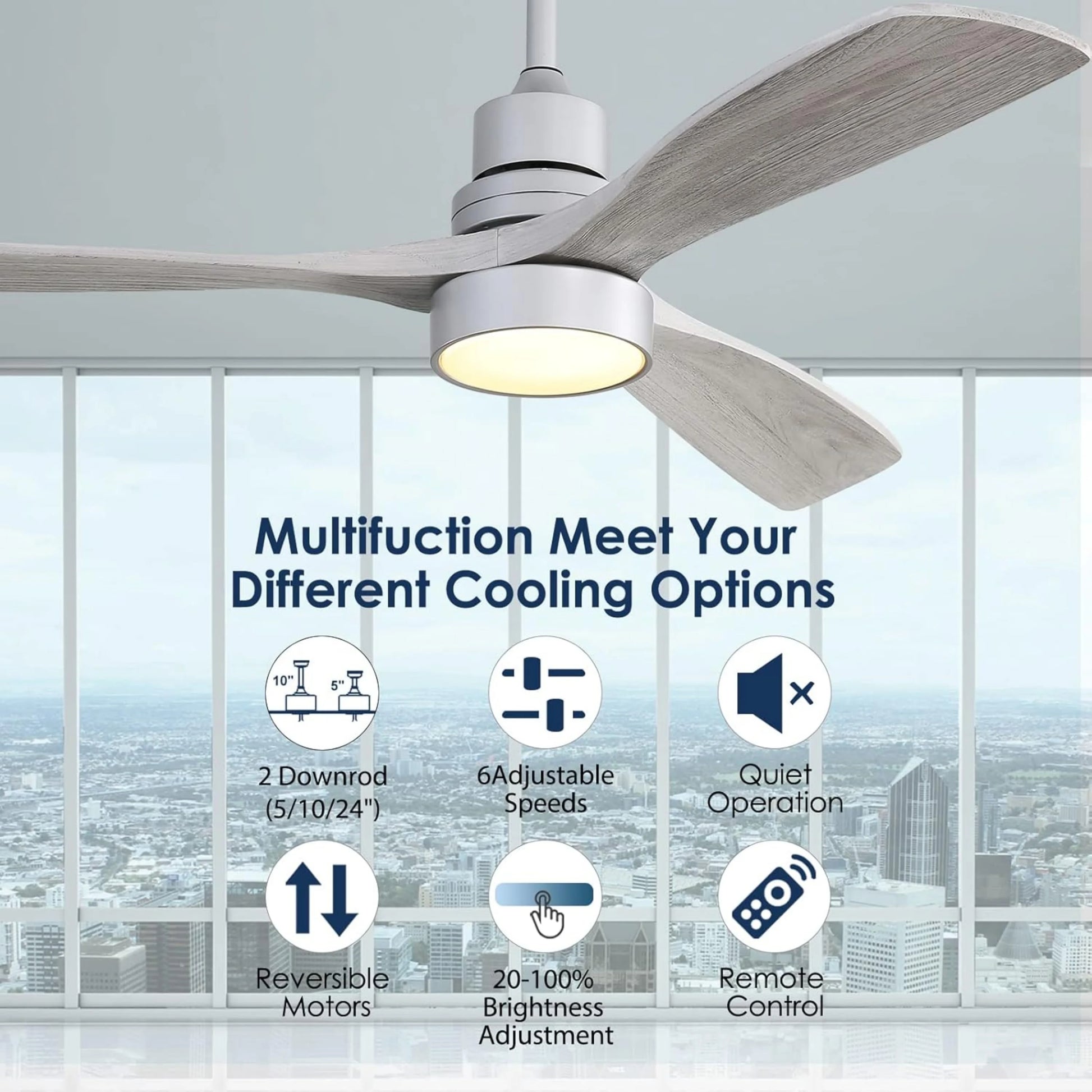 Sofucor 52" Ceiling Fans with Light and Remote Control, 3 Blades and Reverse Airflow,for Living Room,Patio,Black with Walnut Blades