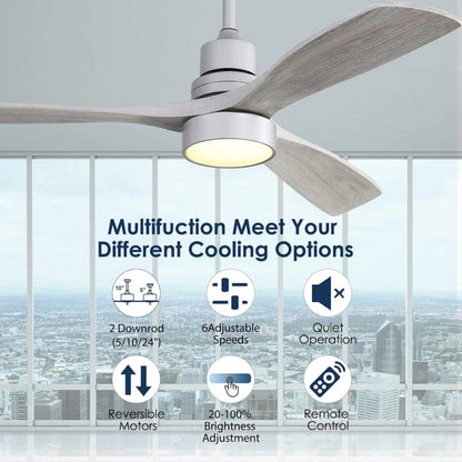 Sofucor 52" Ceiling Fans with Light and Remote Control, 3 Blades and Reverse Airflow,for Living Room,Patio,Black with Walnut Blades