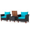 Gymax 3PCS Patio Rattan Conversation Set Outdoor Furniture Set w/Navy Cushions