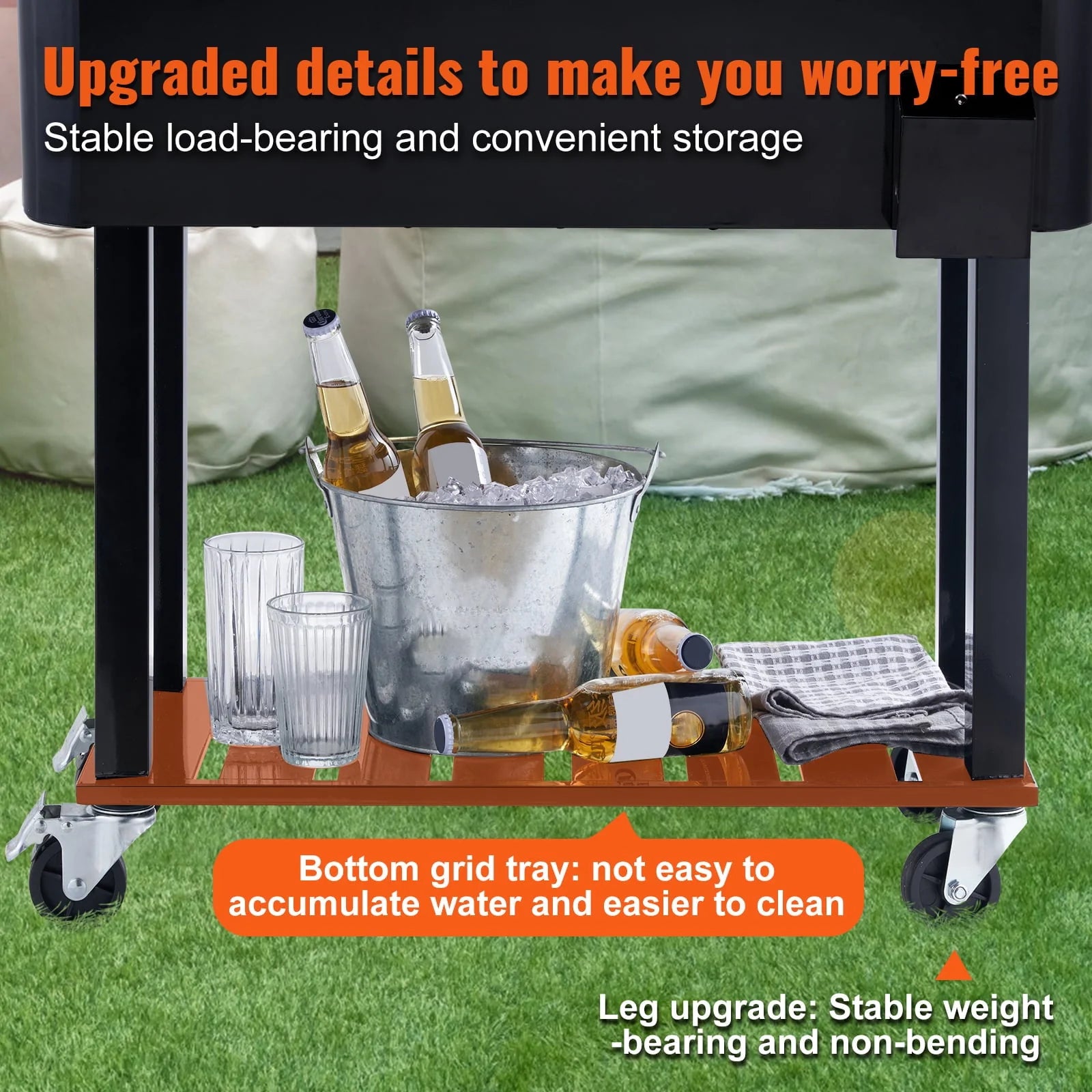 BENTISM 80Qt Rolling Cooler Cart with Bottle Opener Drainage Patio Party Bar Drink