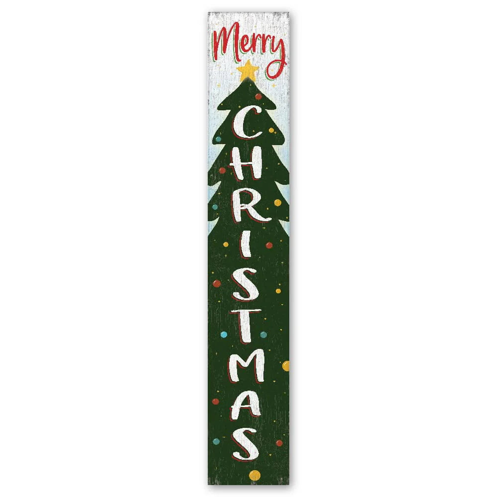 My Word! Merry Christmas Holiday Porch Board Welcome Sign and Porch Leaner for Front Porch, Yard, Deck, Patio, Wall - Indoor Outdoor Farmhouse Rustic Vertical Porch and Yard Decor 8"x46.5"