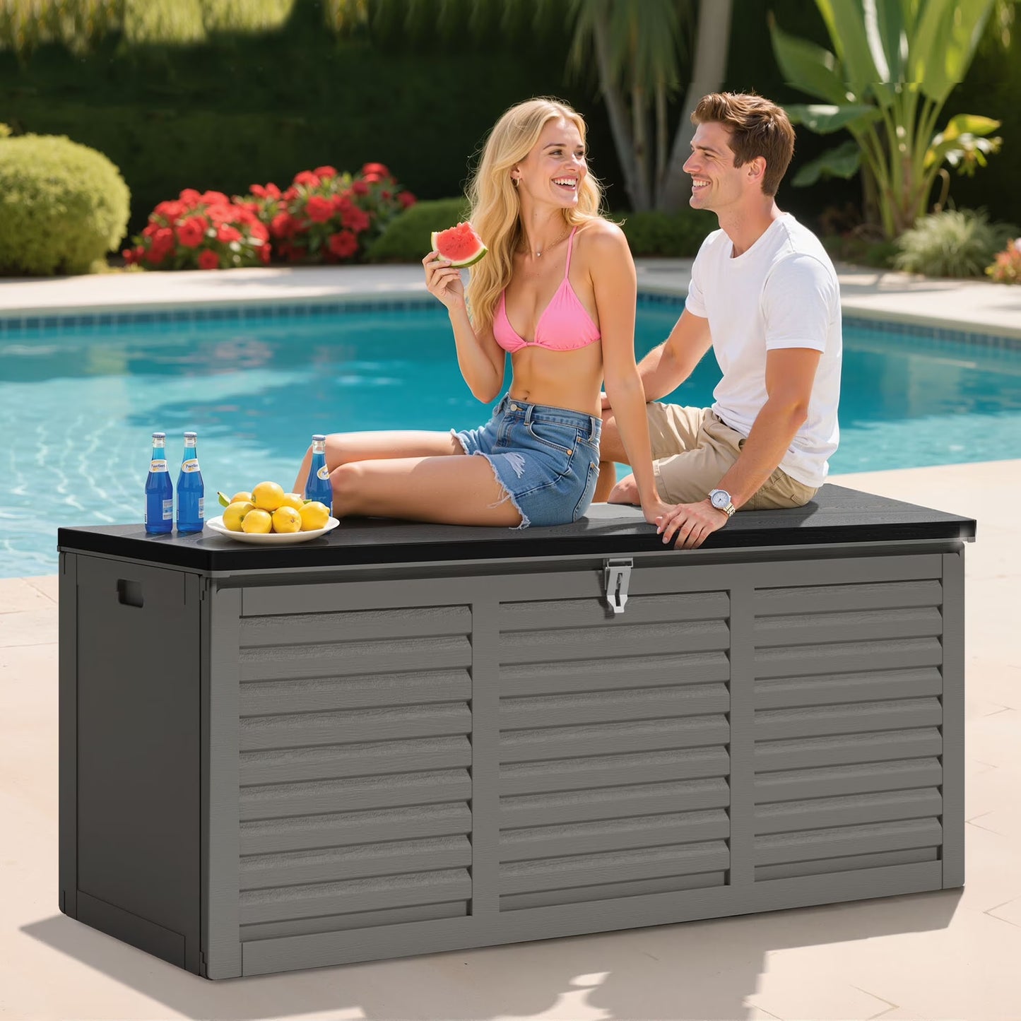 Outdoor Storage Box, 130GAL Waterproof Deck Box, Lockable Pool Patio Storage Indoor Toy Box, Outdoor Storage Bench for Porch, Max Load Weight 500LBS