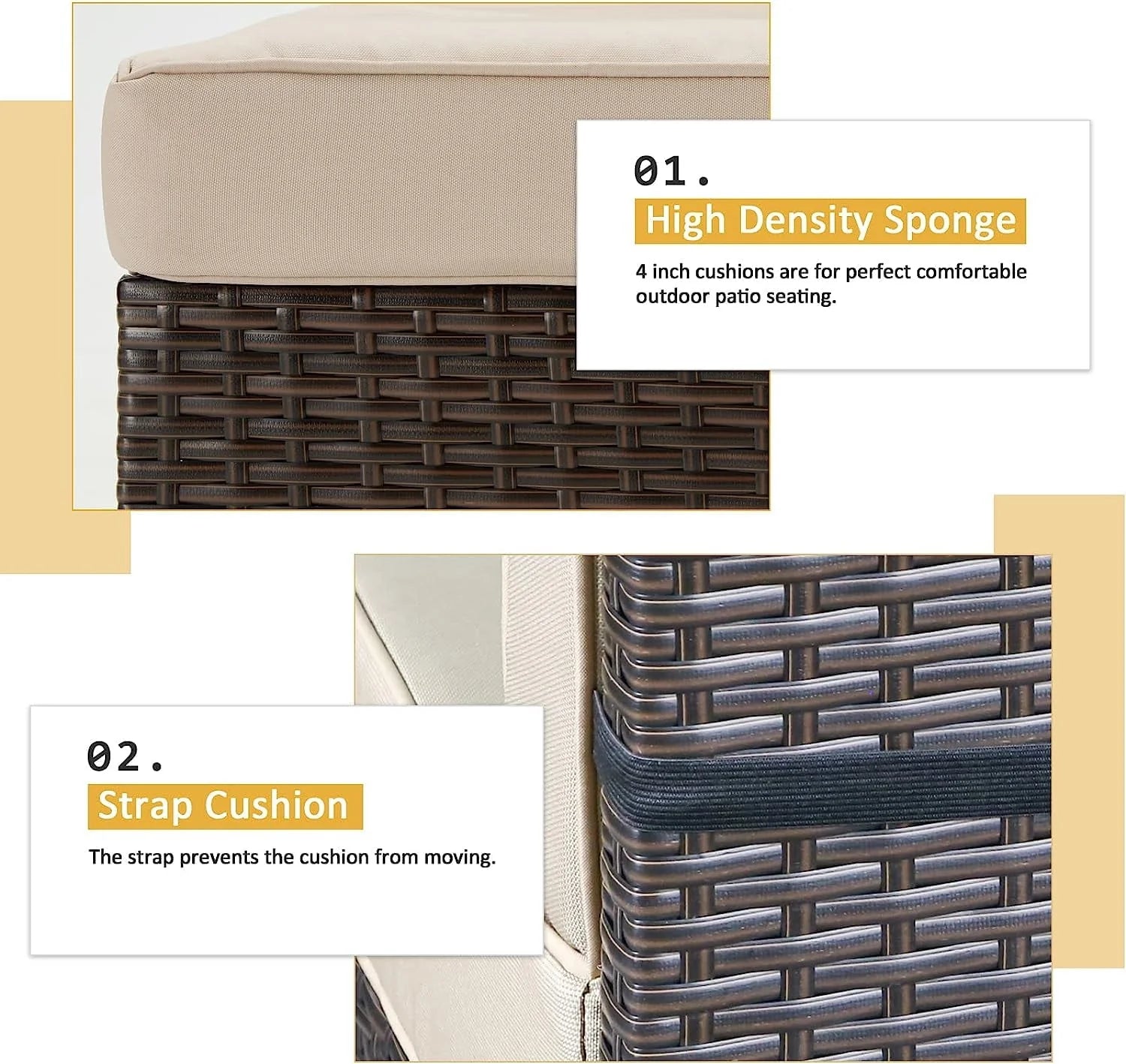 YODOLLA 7-Piece Outdoor Furniture Set, Rattan Wicker Sectional Sofa Couch Patio Conversation Set with Table In Beige