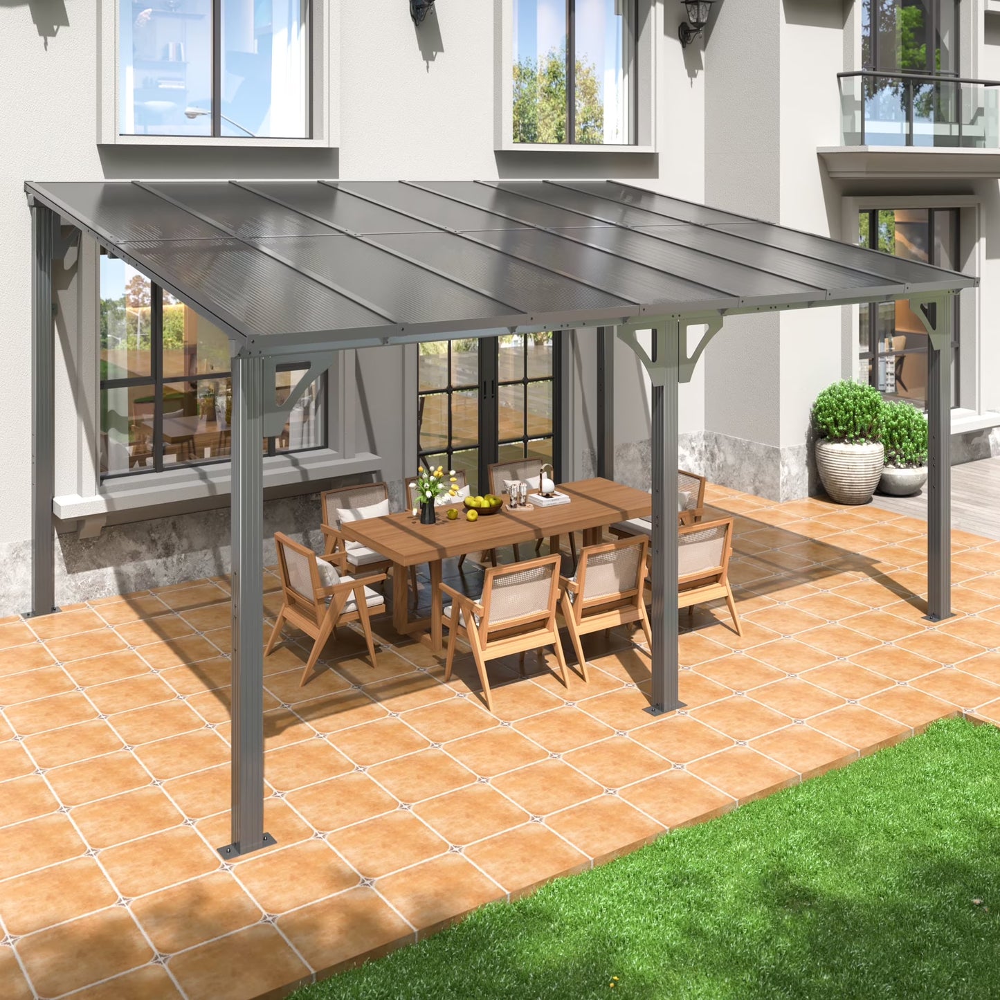 MUCHANT 10x8 FT Gazebo, Splicable Wall Mounted Gazebo & Pergola with Aluminum Frame, Awnings for Patio, for Backyard, Deck, Gray