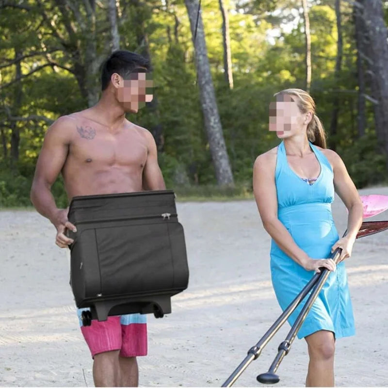 Cooler With Wheels And Handle, Portable Rolling Cooler, Ice Chest Cooler, 50 Can Large Cooler Bag For Beach, Outdoor Camping, Picnic, Patio Travel