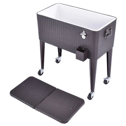 UBesGoo Outdoor Patio 80 Quart Party Portable Rolling Cooler Wheeled Ice Chest with Bottle Opener, Brown Rattan